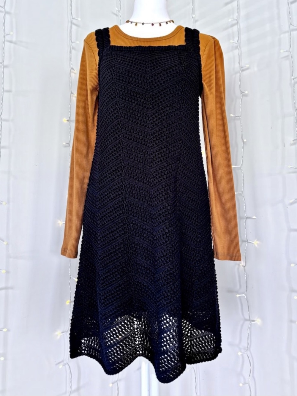 Black Crochet Knit Mini Dress NWT Layering Piece